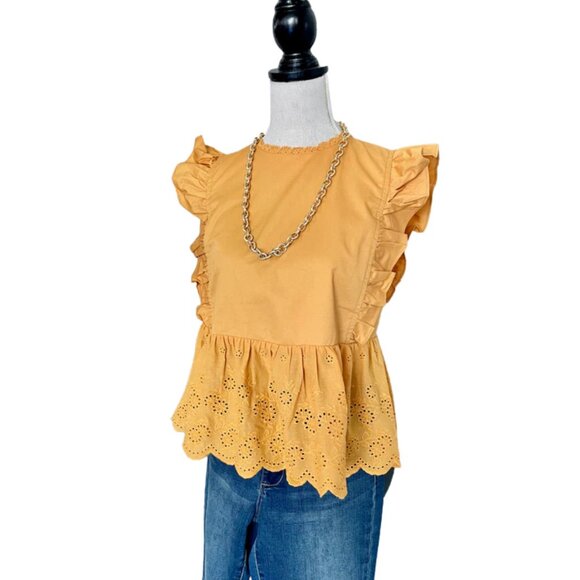 HYFVE Ruffle Yellow Eyelet Flutter Top Size Medium - Picture 1 of 6
